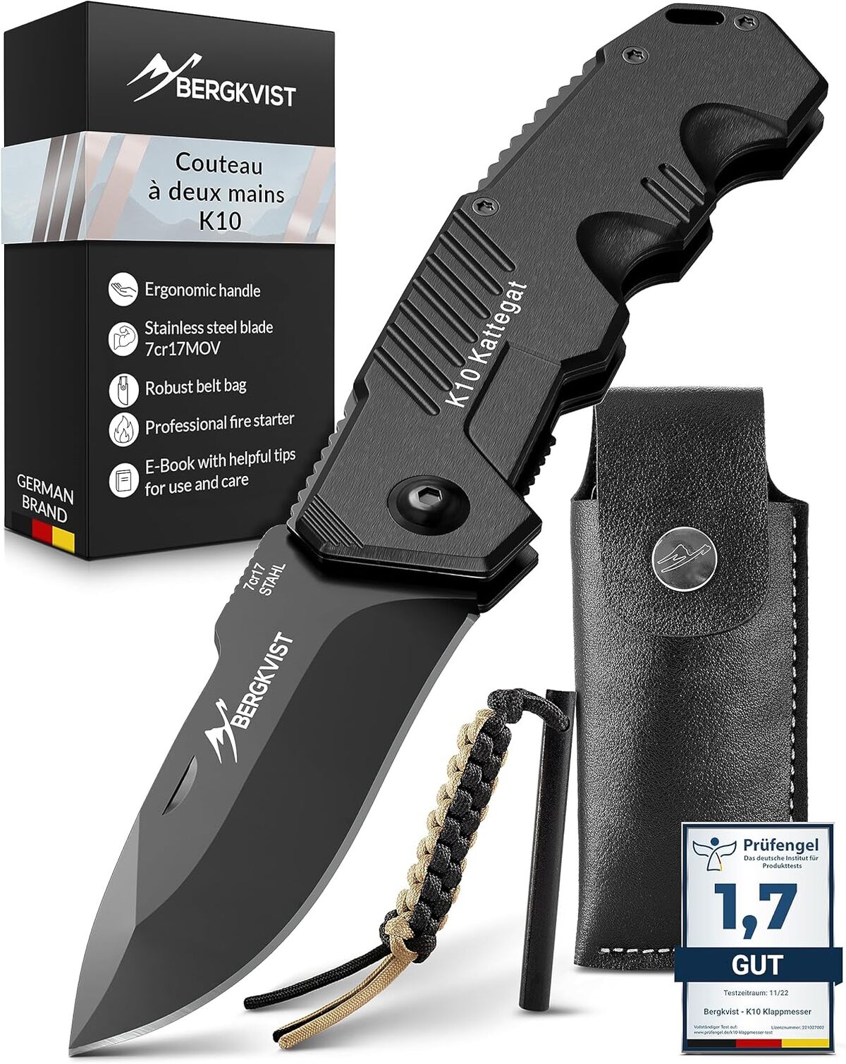 BERGKVIST K10 : couteau de Survie Polyvalent pour Camping et Chasse