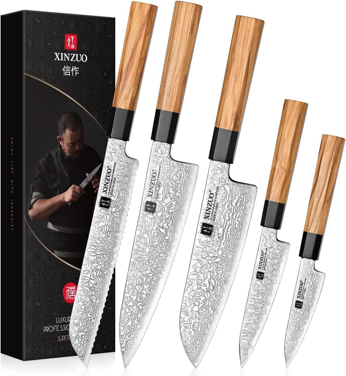 Test du set de couteaux Xinzuo en acier Damas : efficacité et élégance culinaires