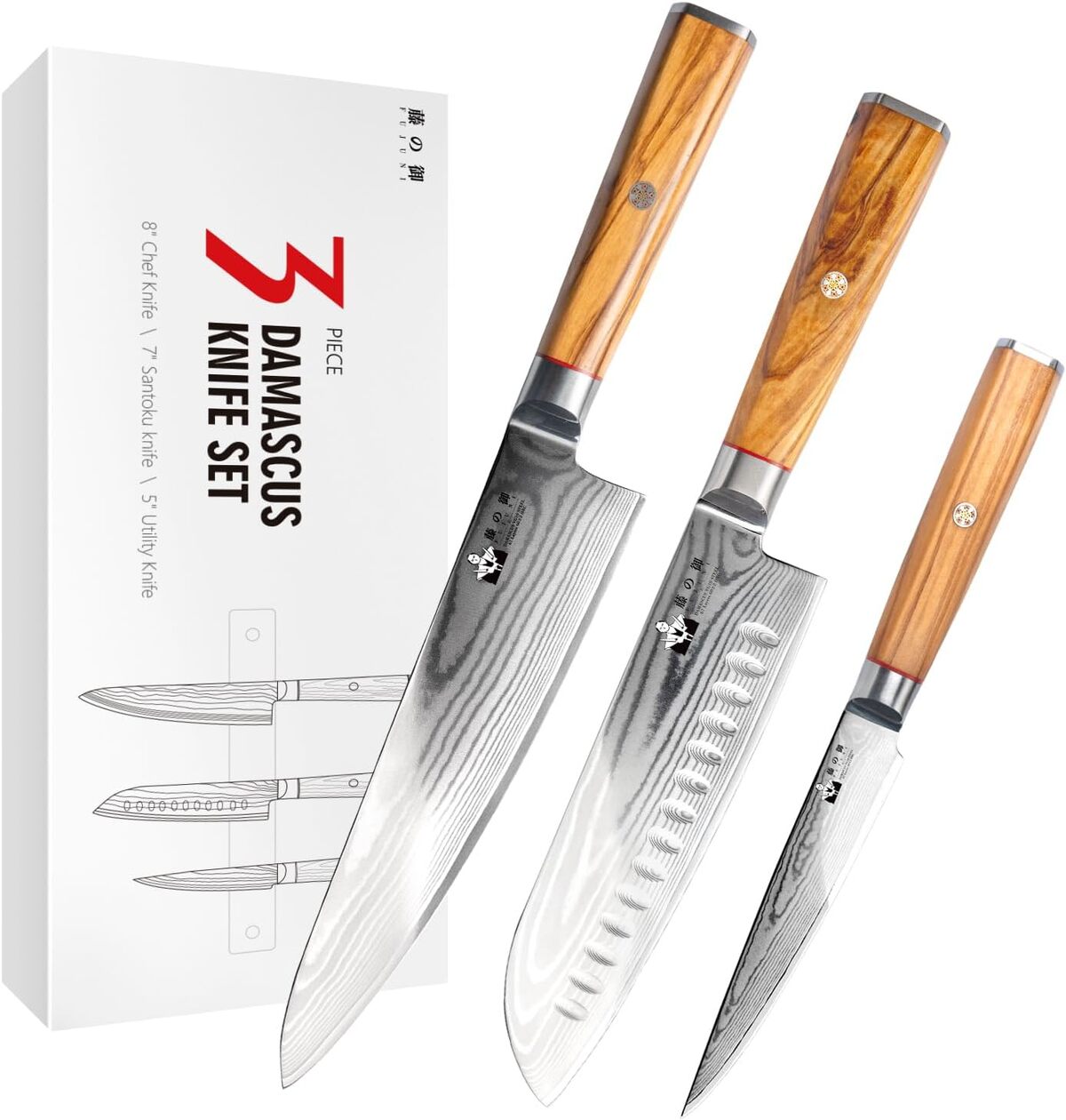 Test : ensembles de couteaux Fujuni 3 chef en acier damas