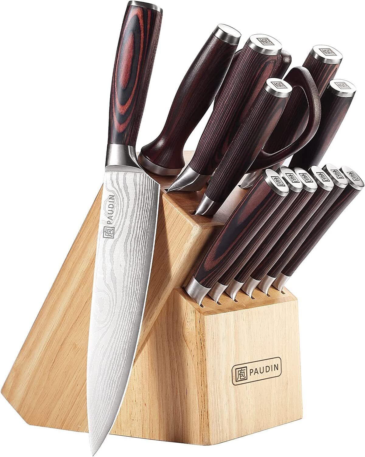 Karaca Burby Set De Couteaux De Cuisine 14 Pièces Avec Bloc - Acier Inoxydable, Couleur Crème, Ustensiles Inclus