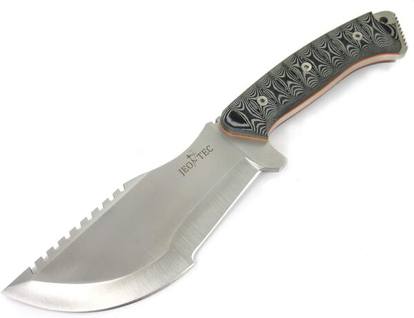 JEO-TEC Nº51: Couteau de Camping Randonnée Chasse Outdoor Survie Bushcraft Multifonctionnel, Lame INOX MOVA-58, Étui de Transport en Cuir, Fabriqué en Espagne