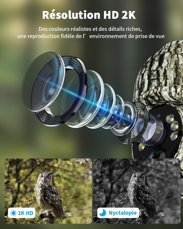 NUASI 2 Pièces 4G Caméra de Chasse Carte SIM, Solaire Caméra Surveillance Extérieure sans Fil avec Détection de l'animal, Carte mémoire 32 Go, 360° PTZ, Audio Bidirectionnel, Accès à Distance