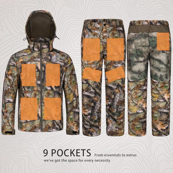 UIIHUNT Vêtement de chasse pour homme avec doublure en polaire, sangle de sécurité compatible avec veste et pantalon de chasse silencieux résistant à l'eau
