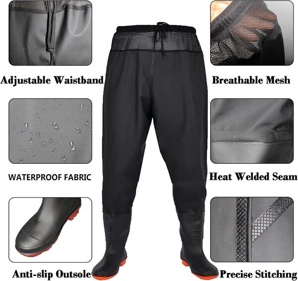 Zsrivk Cuissardes de pêche avec bottes, cuissardes de pêche en nylon/PVC pour homme et femme, cuissardes imperméables