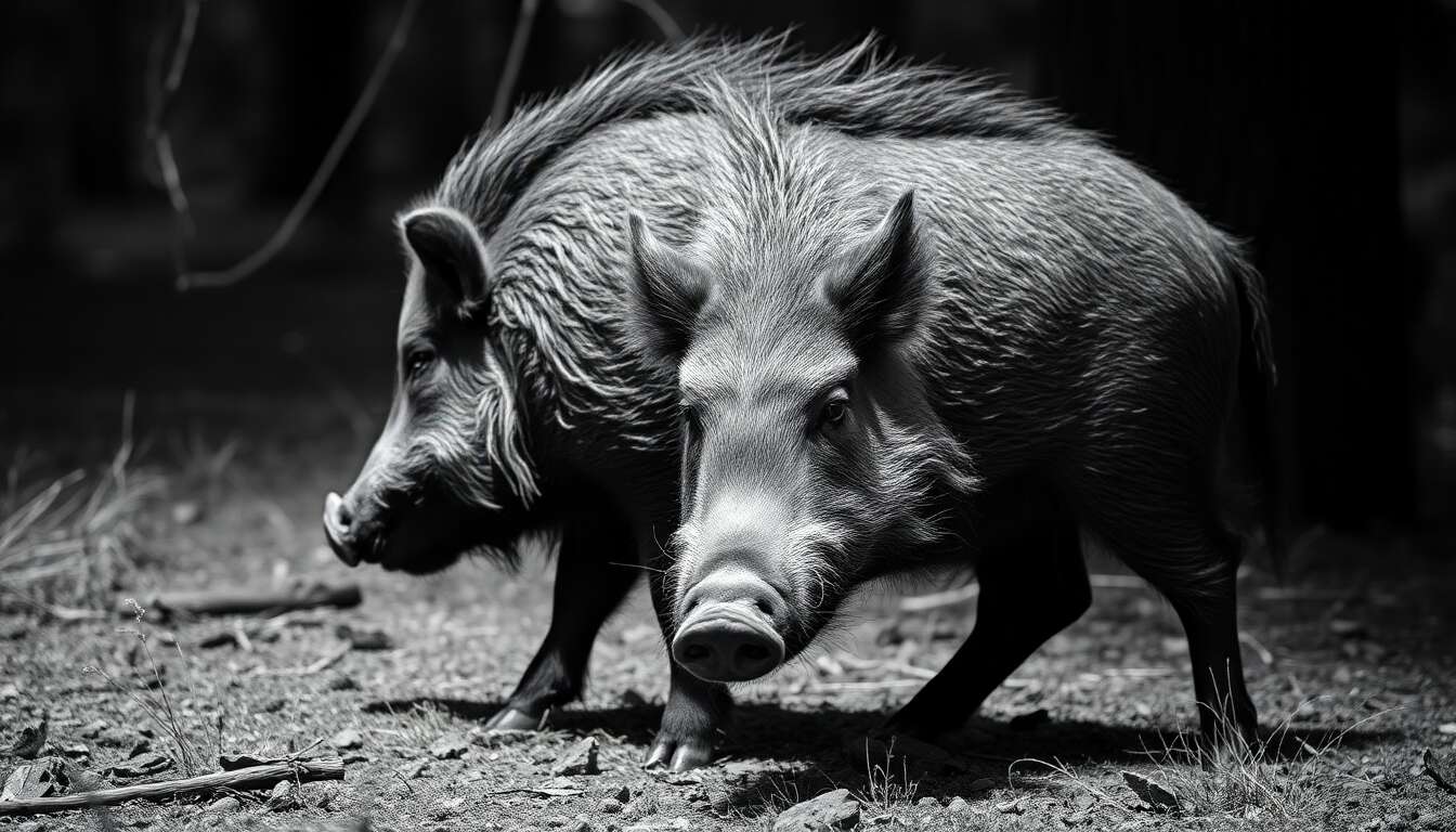 Approche du Sanglier : techniques et Astuces en Noir et Blanc