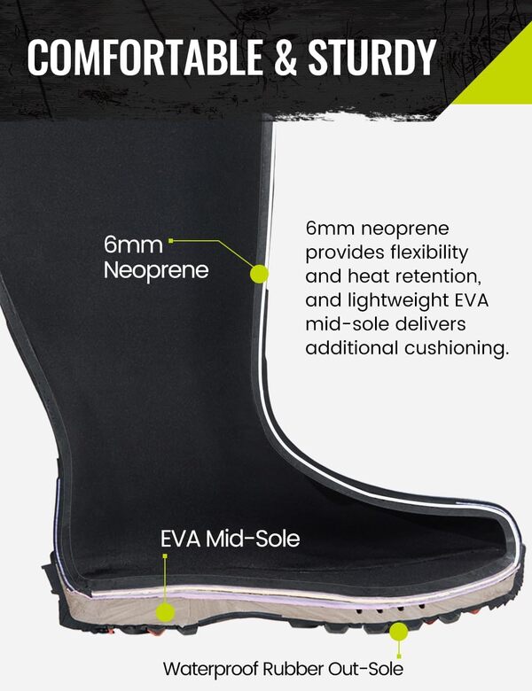 TIDEWE Bottes de chasse pour homme, isolées, imperméables, robustes, 40,6 cm, bottes de chasse pour hommes, bottes d'extérieur en néoprène et caoutchouc de 6 mm (400 g isolées et standard)