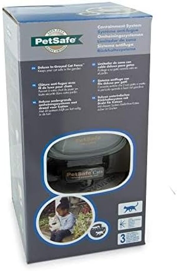 PetSafe - Clôture Anti-Fugue Deluxe avec Collier spécial Chat (Sangle avec Section élastique) - Étanche - Facile à Installer et à Utiliser - 4 Niveaux de Stimulation – Collier Anti-étranglement