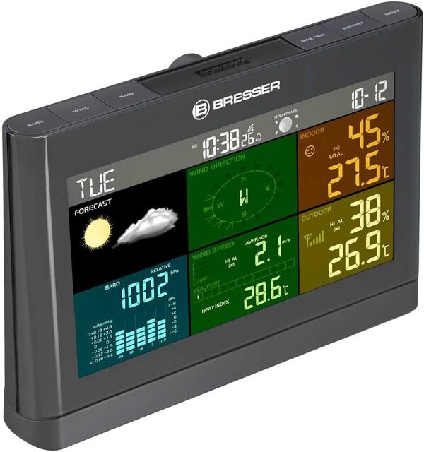 BRESSER 7002550QT5000 Station Météo Sans Fil Avec Capteur Extérieur 5 En 1 (Température, Pression Atmosphérique, Humidité De L’air, Vitesse Du Vent, Pluviomètre), Gris