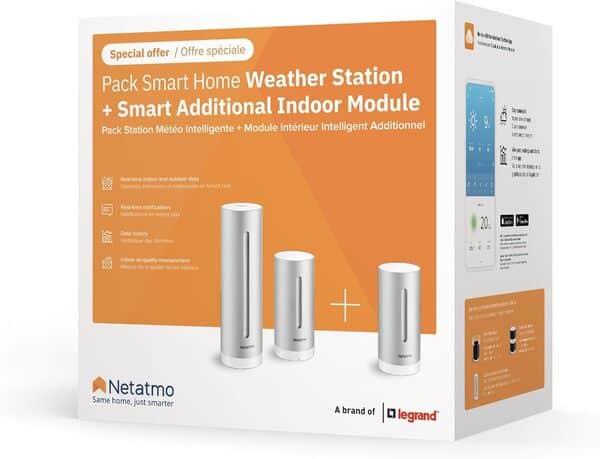 Netatmo Station Météo avec Capteur Extérieur Sans Fil et Module Supplémentaire – Suivi du Climat Intérieur et Extérieur, Compatible Alexa, Google Home & Apple HomeKit, NBU-NWS-NIM-EU