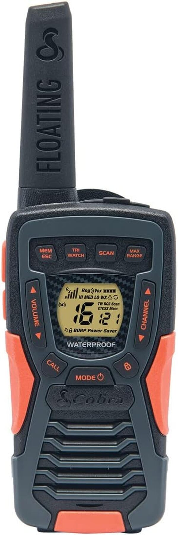 Cobra AM1055 Talkies-Walkies Flottants et Étanches IPX7 (Pack de 2) – Portée de 12 km, 16 canaux et 121 Codes de confidentialité, Lampe Torche LED, VibrAlert, talkies-Walkies Rechargeables, Noir
