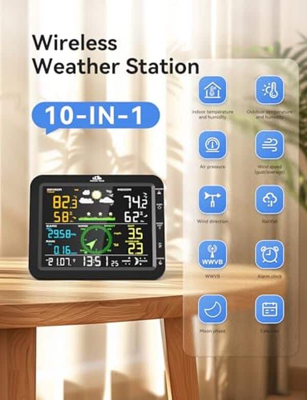 Découvrez la station météo AIRAIN TECH 10 en 1, un bijou de technologie qui offre des données précises et fiables pour tous vos besoins météorologiques.