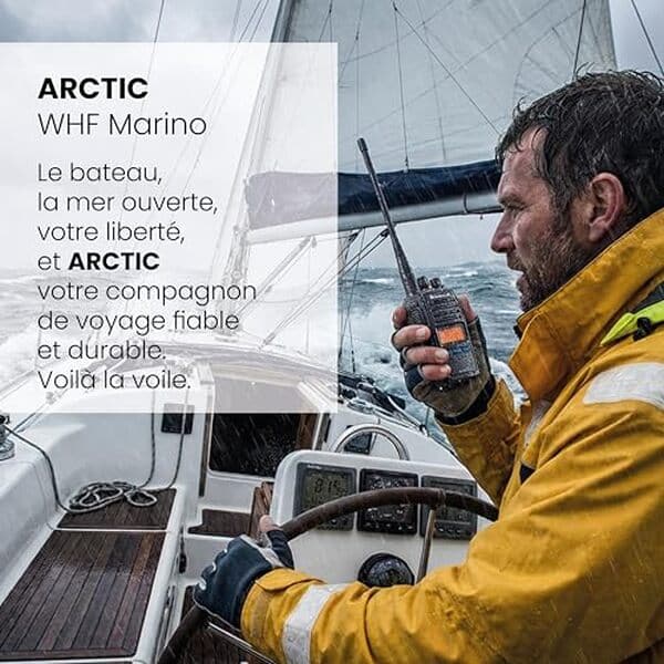 Découvrez le talkie-walkie Midland Arctic VHF, un appareil étanche IP67 avec 57 canaux conçu pour une communication marine fiable et sécurisée en toute circonstance.